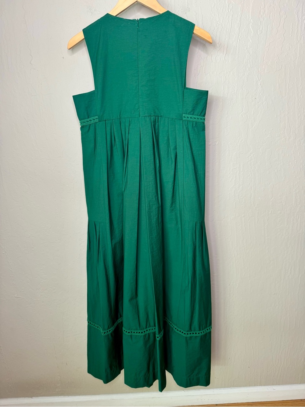NWT MAX MARA “Volta” Green Cotton Poplin Maxi Dress with Crochet Bodice - Picture 12 of 16